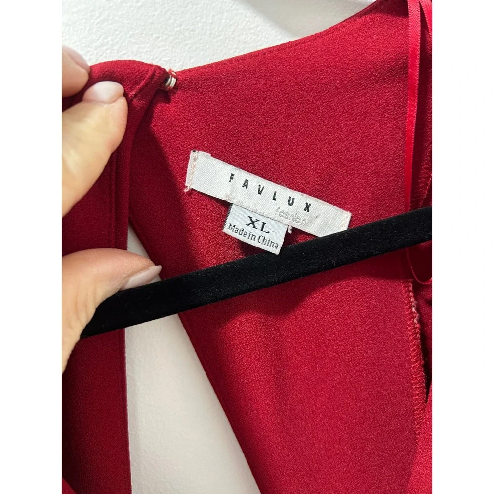 Favlux Fashion Red Deep V-Neck Cutout Back Kimono Sleeve Dress XL Classic